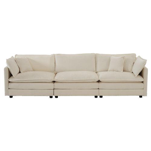 Mid-Century Modern Couch 3-Seater Sofa with 2 Armrest Pillows and 3 Toss Pillows, Couch for Living Room Beige Chenille Mid-Century Modern Couch 3-Seater Sofa with 2 Armrest Pillows and 3 Toss Pillows, Couch for Living Room Beige Chenille