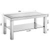 W 40 "X D 20" X H 20 "Curved border carved mirror coffee table: Silver mirror glass tabletop with sparkling diamond edge frame and crystal mirror legs