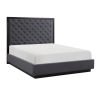 Modern Bedroom Furniture Charcoal Finish 1pc Eastern King Bed Tufted Headboard Fabric Upholstery Nailhead Trim Stylish Bed
