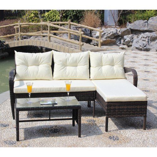 Outdoor patio Furniture sets 3 piece Conversation set wicker Ratten Sectional Sofa With Seat Cushions(Beige Cushion) Outdoor patio Furniture sets 3 piece Conversation set wicker Ratten Sectional Sofa With Seat Cushions(Beige Cushion)
