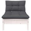 Patio Middle Sofa with Cushions White Solid Pinewood