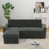 85 Inches Sofa Bed, 3 Seater Sleeper Sofa with Storage Chaise, Square Handrail With Pull and Copper nail,Chenille-Dark Grey