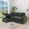 85 Inches Sofa Bed, 3 Seater Sleeper Sofa with Storage Chaise, Square Handrail With Pull and Copper nail,Chenille-Dark Grey