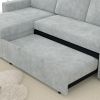 85 Inches Sofa Bed, 3 Seater Sleeper Sofa with Storage Chaise, Square Handrail With Pull and Copper nail,Chenille-Light Grey