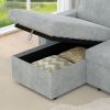 85 Inches Sofa Bed, 3 Seater Sleeper Sofa with Storage Chaise, Square Handrail With Pull and Copper nail,Chenille-Light Grey