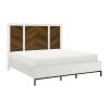 Beautiful White and Walnut Finish 1pc Eastern King Bed Chervon Wood Headboard with 2 USB Ports Modern Bedroom Furniture