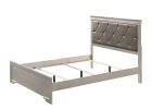 Modern 1pc Beige Champagne Finish Full Size Panel Bed Wooden Crocodile Texture PU Upholstered Headboard Crystal-Like Button Tufted Fabric Bedroom Furn
