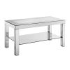 W 40 "X D 20" X H 20 "Curved border carved mirror coffee table: Silver mirror glass tabletop with sparkling diamond edge frame and crystal mirror legs