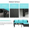 3-Piece Outdoor PE Rattan Furniture Set Patio Black Wicker Conversation Loveseat Sofa Sectional Couch Turquoise Cushion