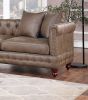 Dark Coffee Breathable Leatherette 3pc Sectional Set 2x Reversible Loveseat / Chaise and 1x Ottoman Tufted Couch Pillows