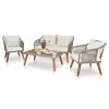 4 Piece Patio Furniture Set, Outdoor Acacia Wood Conversation Set, All-Weather Rope Sofa Set with Coffee Table, Loveseat