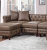 Dark Coffee Breathable Leatherette 4pc Sectional Set 2x Reversible Loveseat / Chaise and 2x Ottomans Tufted Couch Pillows
