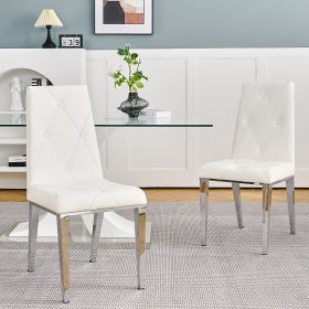Modern simple light luxury dining chair White chair Home bedroom stool back PU electroplated chair legs (set of 2)