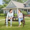 Outdoor Bench Adirondack Bench with Built-in Table, Wood Bench Garden Bench for Outdoors Porch Bench for Yard Garden Patio Outside Deck Firepit Pool