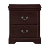 1pc Classic Traditional 2 Drawers Nightstand Cherry Finish Bedroom Furniture Wooden Bedside Table Cabinet