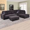Dark Brown Flannel And PVC 3-Piece Couch Living Room Sofa Set B
