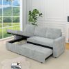85 Inches Sofa Bed, 3 Seater Sleeper Sofa with Storage Chaise, Square Handrail With Pull and Copper nail,Chenille-Light Grey
