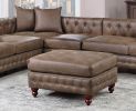 Dark Coffee Breathable Leatherette 4pc Sectional Set 3x Reversible Loveseat / Chaise and 1x Ottoman Tufted Couch Pillows