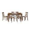 Transitional Styling 7-Piece Pack Dinette Set Cherry Finish Dining Table and 6x Side Chairs Textured Fabric Upholstered Seat Wooden Classic Look Furni