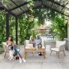 4 Piece Patio Furniture Set, Outdoor Acacia Wood Conversation Set, All-Weather Rope Sofa Set with Coffee Table, Loveseat