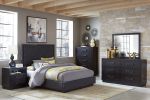 Modern Bedroom Furniture Charcoal Finish 1pc Eastern King Bed Tufted Headboard Fabric Upholstery Nailhead Trim Stylish Bed