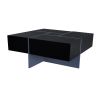 ON-TREND Unique Design Coffee Table with 4 Hidden Storage Compartments, Square Cocktail Table with Extendable Sliding Tabletop