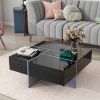 ON-TREND Unique Design Coffee Table with 4 Hidden Storage Compartments, Square Cocktail Table with Extendable Sliding Tabletop