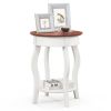 2-Tier Round End Table with Storage Shelf and Solid Rubber Wood Legs