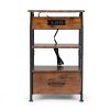 Set of 2 Night Stand, Wooden Bedside Table with Shelves, Drawers, Charging Station and 26 Colors LED Light Strip