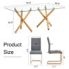 1 table and 4 chairs. Glass dining table with 0.39 "tempered glass tabletop and wooden metal legs.Grey PUleather high backrest soft padded side chair