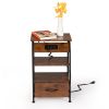Set of 2 Night Stand, Wooden Bedside Table with Shelves, Drawers, Charging Station and 26 Colors LED Light Strip