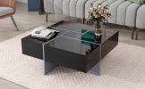 ON-TREND Unique Design Coffee Table with 4 Hidden Storage Compartments, Square Cocktail Table with Extendable Sliding Tabletop