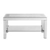 W 40 "X D 20" X H 20 "Curved border carved mirror coffee table: Silver mirror glass tabletop with sparkling diamond edge frame and crystal mirror legs