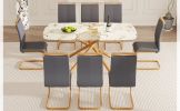 Table and chair set, large modern minimalist rectangular dining table, 0.39 inch imitation marble countertop, wood metal table legs