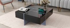 ON-TREND Unique Design Coffee Table with 4 Hidden Storage Compartments, Square Cocktail Table with Extendable Sliding Tabletop