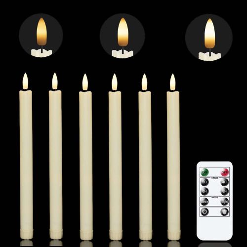 Chamvis Flickering Ivory Flameless LED Battery Operated Taper Plastic Candles 3D Wick Lights 6PK with Remote Control with Timer for Home Decor Hallowe Chamvis Flickering Ivory Flameless LED Battery Operated Taper Plastic Candles 3D Wick Lights 6PK with Remote Control with Timer for Home Decor Hallowe