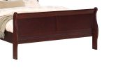Louis Phillipe Brown Cherry Finish Twin Size Youth Panel Sleigh Bed Solid Wood Wooden Bedroom Furniture