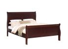 Louis Phillipe Brown Cherry Finish Twin Size Youth Panel Sleigh Bed Solid Wood Wooden Bedroom Furniture
