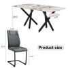 1 table and 8 chairs set.A rectangular dining table with a 0.39-inch imitation marble tabletop and black metal legs.Paired with 8 chairs with PU leath