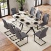 1 table and 8 chairs set.A rectangular dining table with a 0.39-inch imitation marble tabletop and black metal legs.Paired with 8 chairs with PU leath