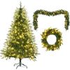 6FT Pre-Lit Aspen Fir Artificial Christmas Tree with Wreath & Garland,Grass Green Xmas Tree with 380 Multi-Color LED Lights, 11 Lighting Modes