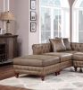 Dark Coffee Breathable Leatherette 3pc Sectional Set 2x Reversible Loveseat / Chaise and 1x Ottoman Tufted Couch Pillows