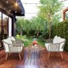 4 Piece Patio Furniture Set, Outdoor Acacia Wood Conversation Set, All-Weather Rope Sofa Set with Coffee Table, Loveseat