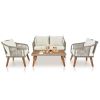 4 Piece Patio Furniture Set, Outdoor Acacia Wood Conversation Set, All-Weather Rope Sofa Set with Coffee Table, Loveseat