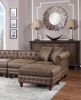 Dark Coffee Breathable Leatherette 4pc Sectional Set 2x Reversible Loveseat / Chaise and 2x Ottomans Tufted Couch Pillows