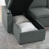 Linen Upholstered Sleeper Sectional Sofa, Shaped Modular Convertible Sofa with Storage Chaise,Side armrests with cup holders,Pull Out Sleep Couch Bed