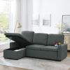 Linen Upholstered Sleeper Sectional Sofa, Shaped Modular Convertible Sofa with Storage Chaise,Side armrests with cup holders,Pull Out Sleep Couch Bed