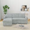 85 Inches Sofa Bed, 3 Seater Sleeper Sofa with Storage Chaise, Square Handrail With Pull and Copper nail,Chenille-Light Grey