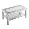 W 40 "X D 20" X H 20 "Curved border carved mirror coffee table: Silver mirror glass tabletop with sparkling diamond edge frame and crystal mirror legs
