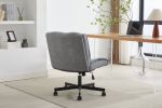 Armless Desk Chairs with Wheels Office Chair Vanity Chair with Technical Cloth Adjustable Swivel Computer Task Chairs for Home Base, Bedroom,Pink Gray